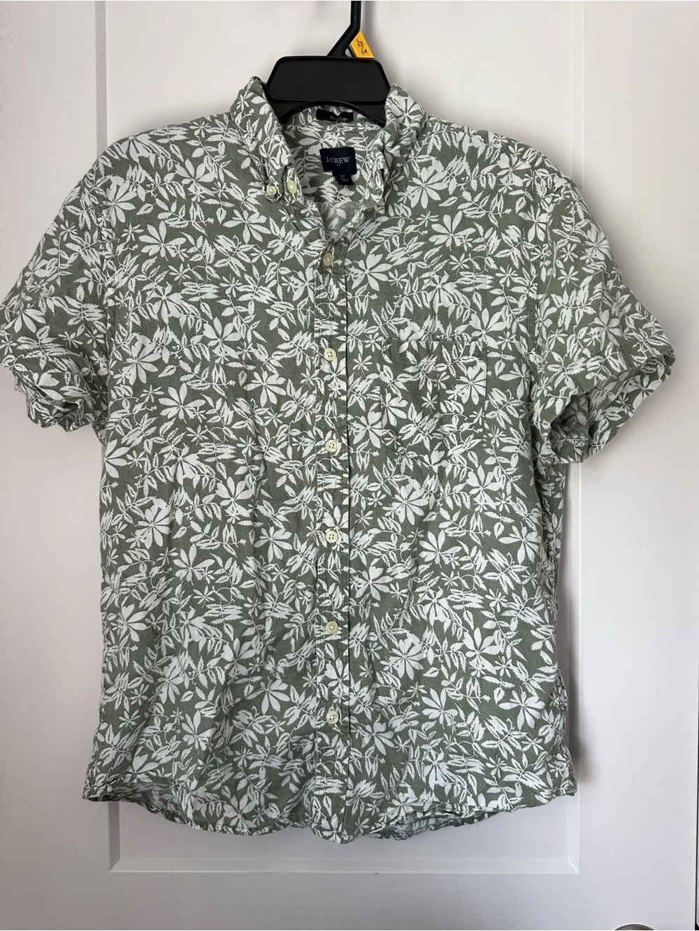 Men's Short-Sleeve Button-Down Linen Shirt in Sage Green Floral